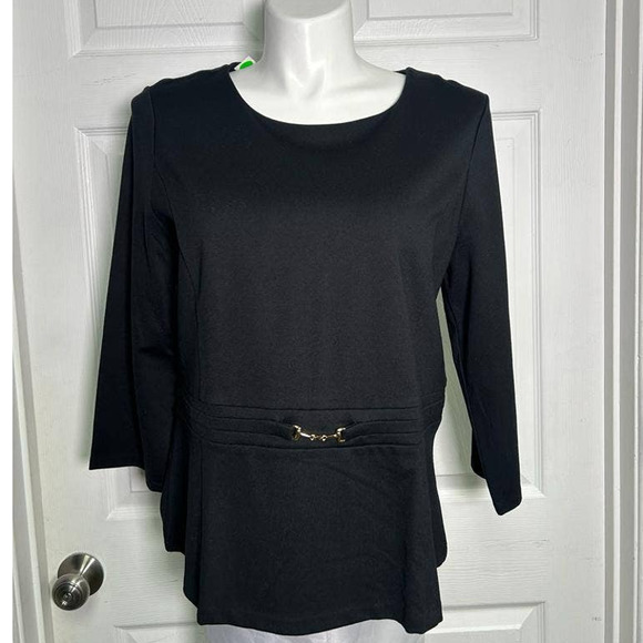Ponte Peplum Top Black - Picture 2 of 6